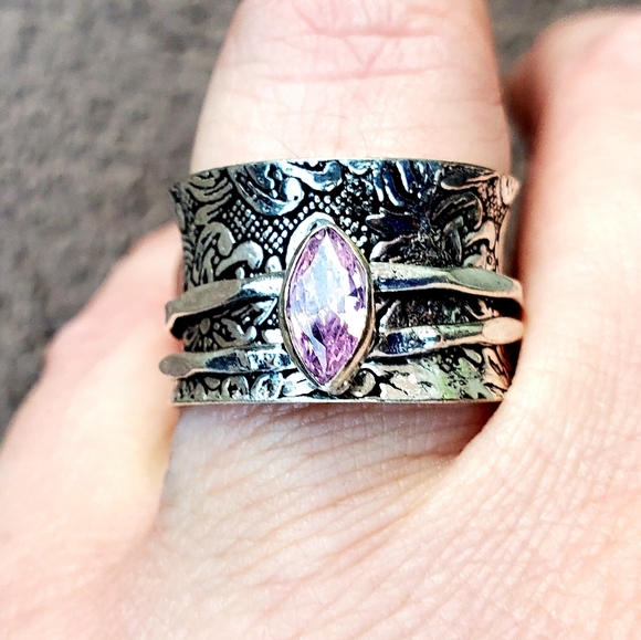 New Pink Topaz 925 Silver Spinner Meditation Ring. - Picture 10 of 13